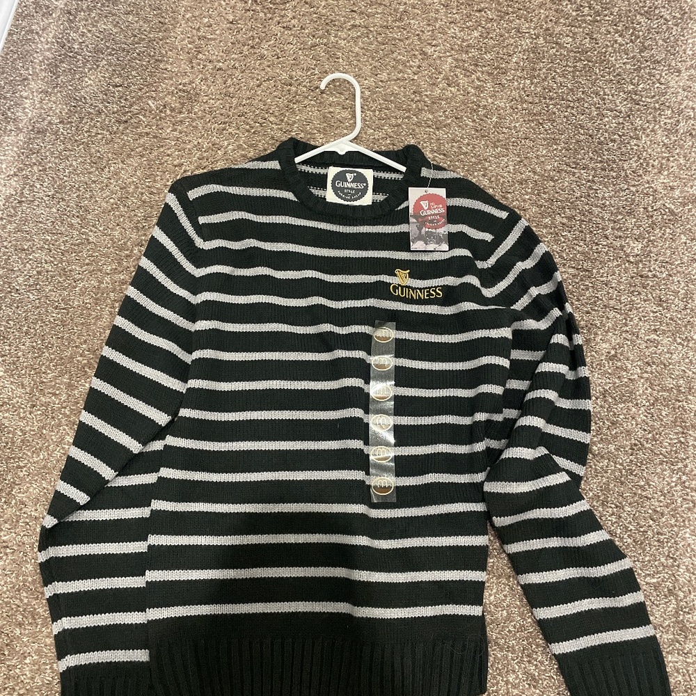 Black and Gray striped Guinness sweater- tags on